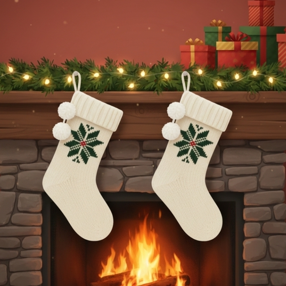 2 Thick Magnolia Snowflake Jacquard Knit 20" Stockings By Heart & Hand